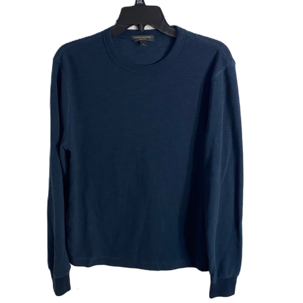 Banana Republic Core Temp Waffle Knit Shirt Medium Long Sleeve Navy Blue Men’s